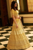 Light Yellow Organza Embroidered Lehenga