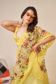 Light Yellow Resham Embroidered Light Weight Net Saree
