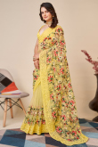 Light Yellow Resham Embroidered Light Weight Net Saree