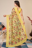 Light Yellow Resham Embroidered Light Weight Net Saree