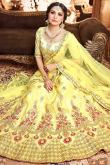 Light Yellow Silk A-Line Embroidered Lehenga