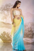 Light Yellow Tissue Printed Shimmer Saree 