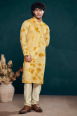 Light Yellow Viscose Embroidered Straight Cut Men's Kurta Pajama 