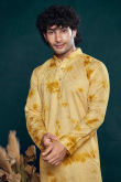 Light Yellow Viscose Embroidered Straight Cut Men's Kurta Pajama 