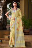 Light Yellow Zari Weaved Linen Light Weight Saree