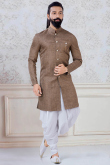 Linen Brown Men Sherwani With Dhoti