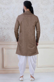 Linen Brown Men Sherwani With Dhoti