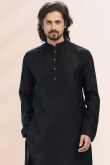Linen Cotton Black Men's Kurta Churidar