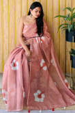Linen Dusty Mauve Mauve Printed Light Weight Saree 