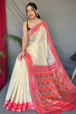 Linen Light Beige Weaved Thread Casual Wear Saree 