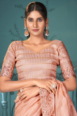 Linen Weaved Salmon Peach Light Weight Saree