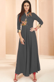 Dark Grey Rayon Kurti With Resham Work