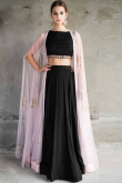 Black Silk A-Line Lehenga with Zari Work & Embroidered Cape