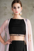 Black Silk A-Line Lehenga with Zari Work & Embroidered Cape