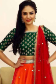 Orange Green Art Silk Lehenga Choli with Red Dupatta