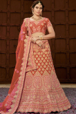 Salmon Orange Silk Lehenga with Silk Choli