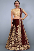 Dark Maroon Silk Lehenga with Silk Choli and Net Dupatta