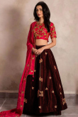 Dark Maroon Silk Lehenga With Banglori Silk Choli