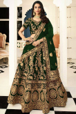 Dark Green Velvet Lehenga With Velvet Choli