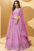 Stone Work Embroidered Organza Taffy Pink Lehenga