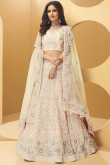 Stone Work Embroidered Organza Off White Lehenga