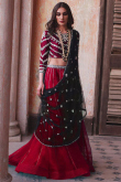 Dark Red Organza A-Line Wedding Wear Lehenga