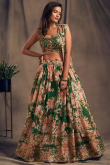 Sequins Embroidered Georgette Green Lehenga for Wedding & Party