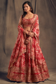 Brick Red Organza Sequins Embroidered Lehenga for Wedding & Party