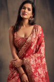 Brick Red Organza Sequins Embroidered Lehenga for Wedding & Party