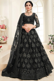 Resham Embroidered Net Black Lehenga