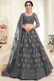 Resham Embroidered Net Dark Grey Lehenga