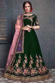 Dark Green Taffeta Silk Embroidered Lehenga