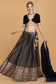 Embroidered Georgette Black Flared Lehenga for Wedding & Party
