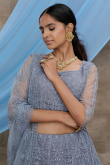 Embroidered Dusty Blue Net Panelled Wedding Lehenga