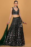 Dark Green Velvet Stone Embellished A-line Lehenga