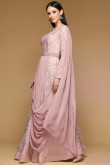 Eid Wear Silk Anarkali Gown In Dusty Pink Color