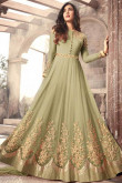 Dazzling Tea Green Net Anarkali Suit with Resham Work