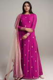 Magenta Color Crepe Plus Size Trouser Suit With Resham Work