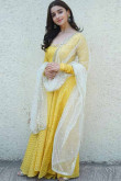 Lemon Yellow Chanderi Anarkali Suit with Resham Work for Eid
