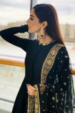 Maya Ali Black Georgette Wedding Anarkali Suit With Zari Work