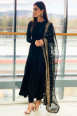 Maya Ali Black Georgette Wedding Anarkali Suit With Zari Work