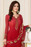 Red Crepe Embroidered Churidar Suit
