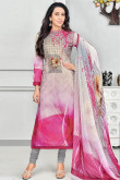 Resham Embroidered Cotton Pink Churidar Suit