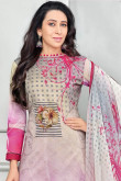 Resham Embroidered Cotton Pink Churidar Suit