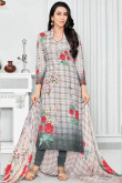 Grey Cotton Embroidered Churidar Suits