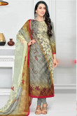 Grey Cotton Embroidered Churidar Suit