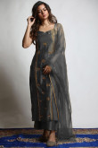Embroidered Silk Grey Party Wear Straight Cut Suit