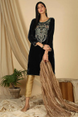 Black Velvet Embroidered Trouser Suit