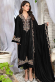 Zari Embroidered Velvet Black Trouser Suit