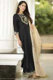 Zari Embroidered Silk Black Anarkali Style Sharara Suit